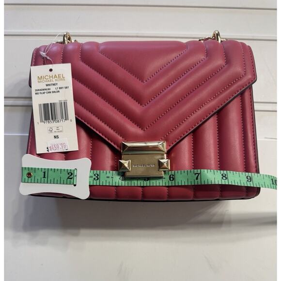 Michael Kors Whitney Medium Flap Chain Crosshody Bag Purse Berry Pink NWT $460 - Picture 2 of 7